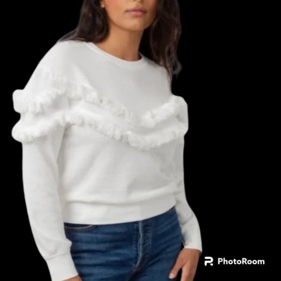 Rails White Kinsey Ruffled Sweater With Fringe Detail Size Small - Picture 1 of 7